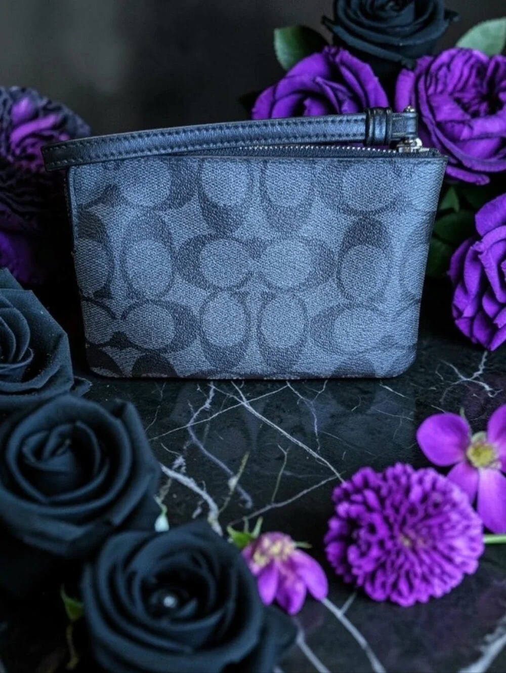 Coach Black Signature Zip Wristlet